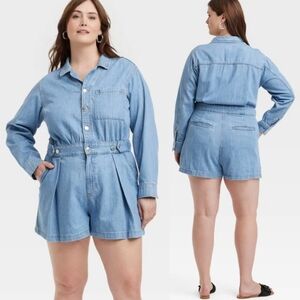 New Universal Thread Long Sleeve Denim Romper Size 16